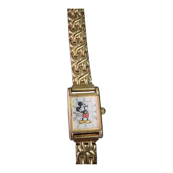 Vintage Disney Mickey Mouse Watch Gold Tone Tank Roman Numeral Link Bracelet main image 8